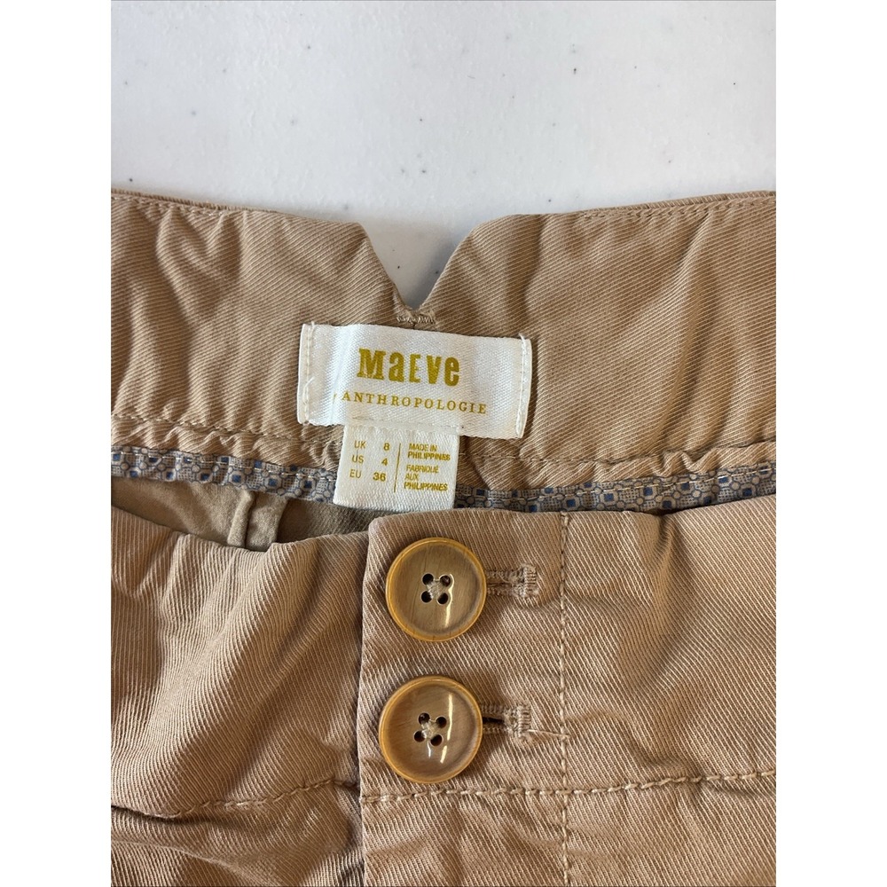 Maeve by Anthropologie Wide-Leg Pleated Pants in Khaki Tan Cotton Sz 4 Casual - Picture 4 of 10